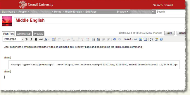 embed html code in confluence page